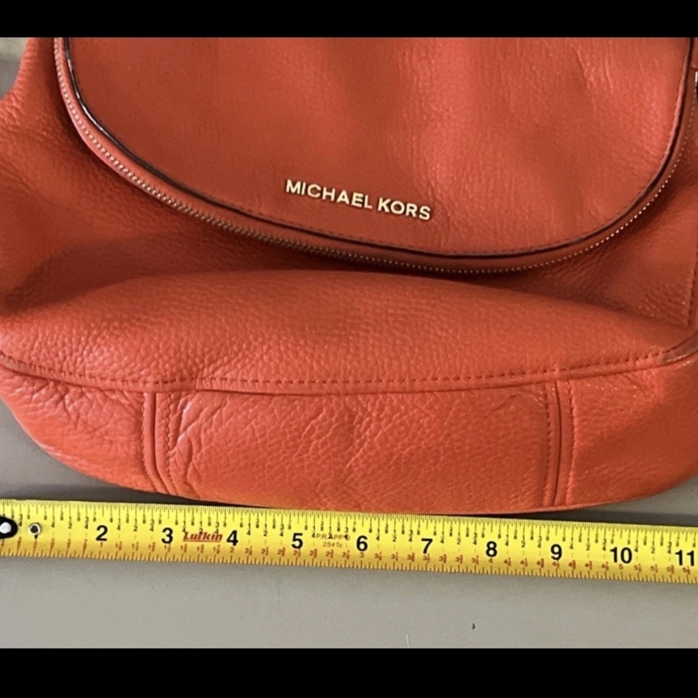 Michael Kors Purse Red Orange Bedford Leather Tassel Crossbody Bag Saddle - Picture 13 of 14